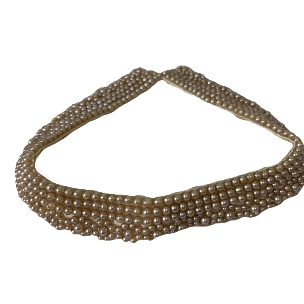 Vintage Hand Made in Japan Faux Champagne Pearl Bead Collar Floral